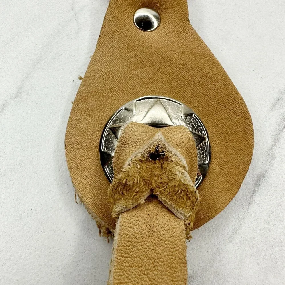 Soft Brown Leather Fringe Western Concho Boho Keychain Keyring